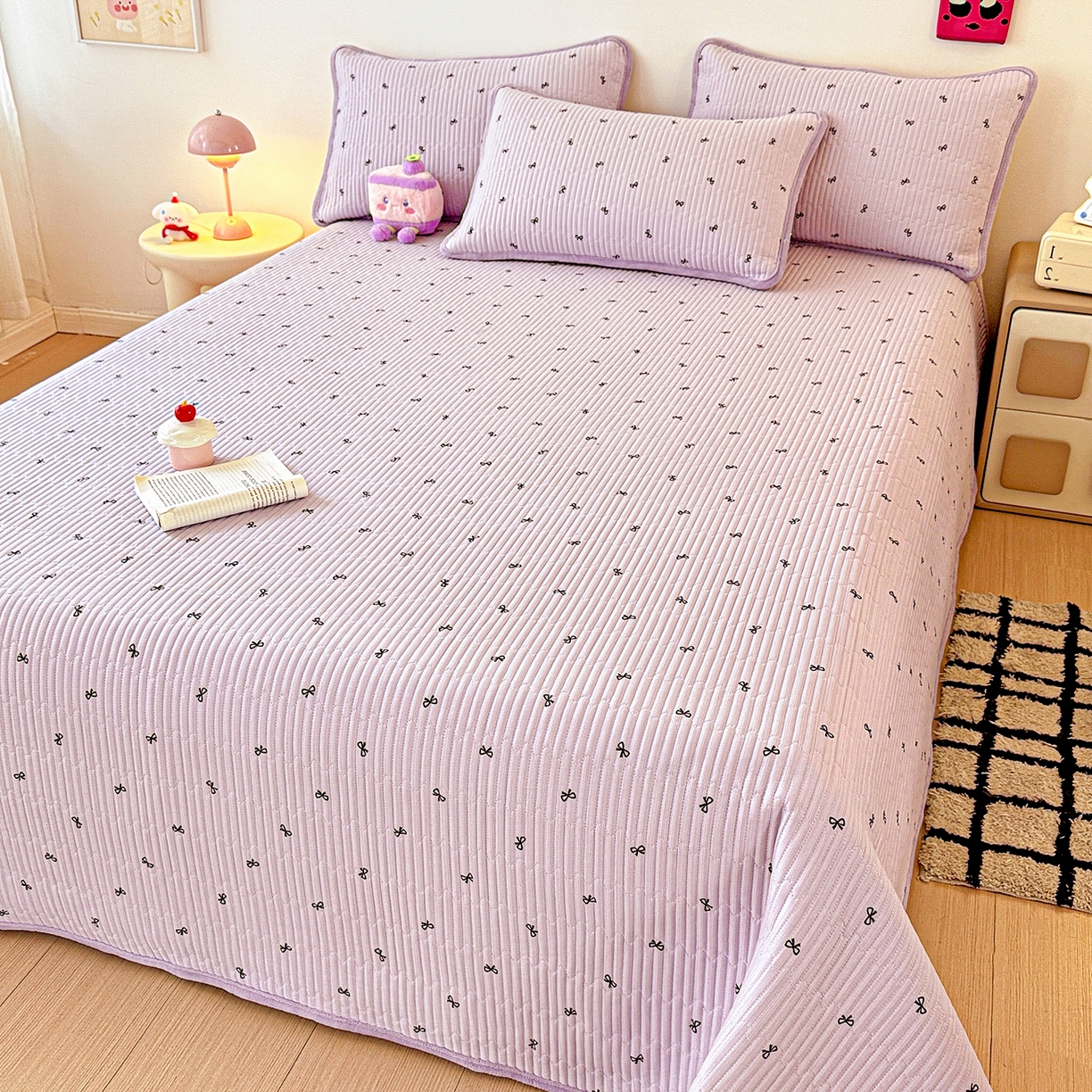 91家纺网 家纺一手货源 找家纺 恒尚居 2025新款双层纱牛奶绒床盖双面两用夹棉床单床垫-秋冬款 四季通用 紫萱【A双层纱-B牛奶绒】