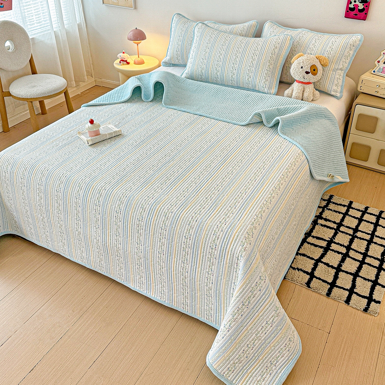 91家纺网 家纺一手货源 找家纺 恒尚居 2025新款双层纱牛奶绒床盖双面两用夹棉床单床垫-秋冬款 四季通用 阳光庄园【A双层纱-B牛奶绒】