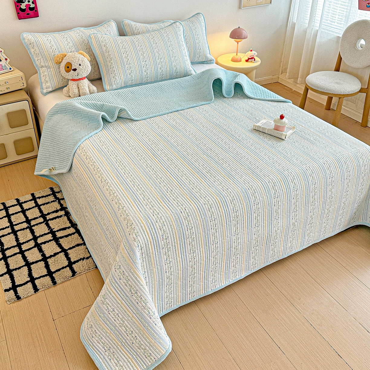 91家纺网 家纺一手货源 找家纺 恒尚居 2025新款双层纱牛奶绒床盖双面两用夹棉床单床垫-秋冬款 四季通用 阳光庄园【A双层纱-B牛奶绒】