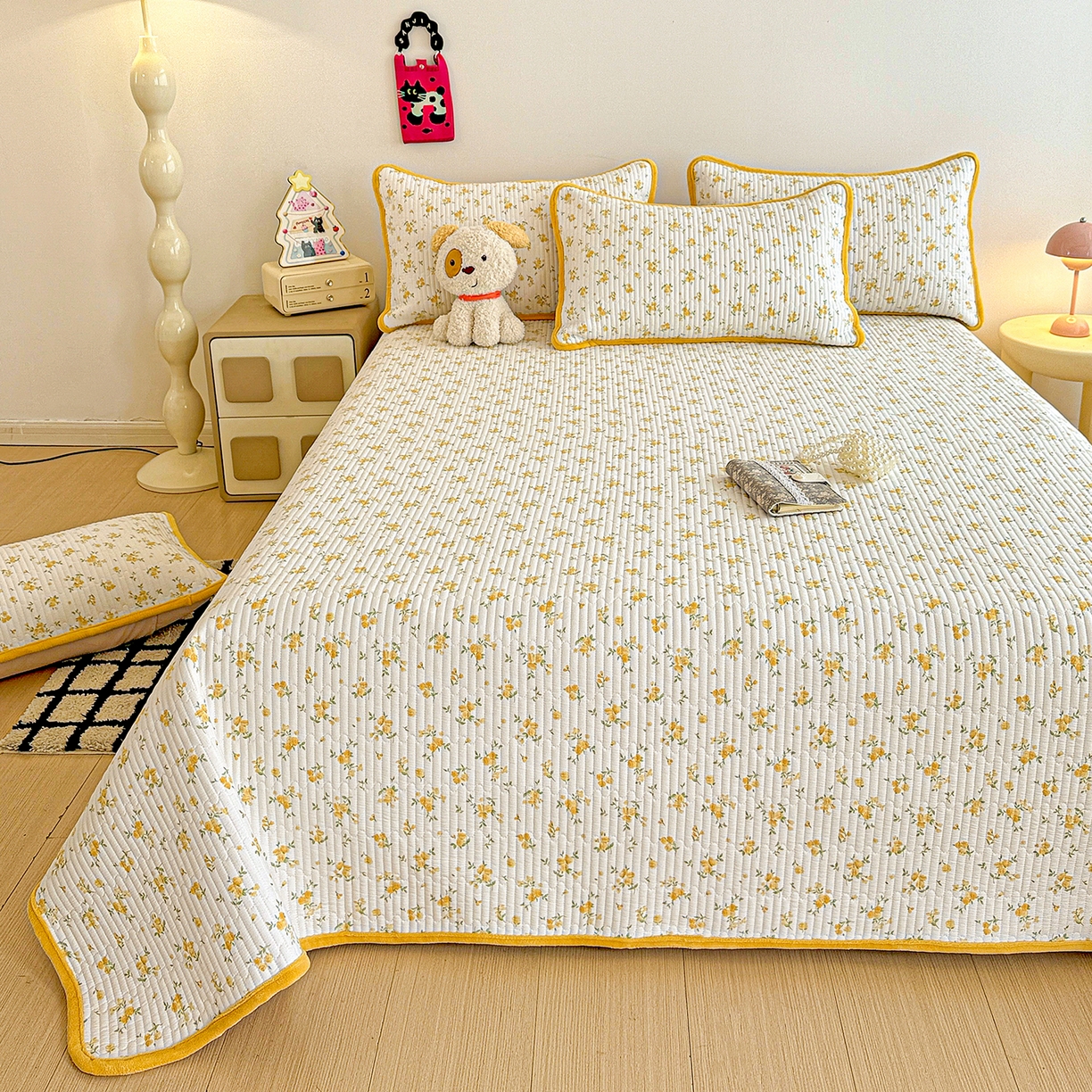 91家纺网 家纺一手货源 找家纺 恒尚居 2025新款双层纱牛奶绒床盖双面两用夹棉床单床垫-秋冬款 四季通用 春日繁花【A双层纱-B牛奶绒】