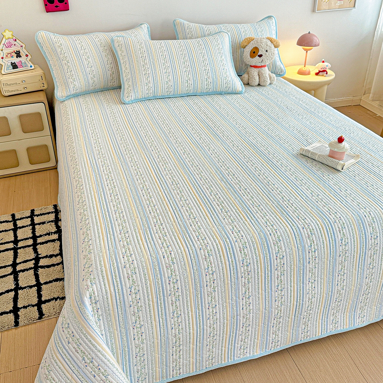 91家纺网 家纺一手货源 找家纺 恒尚居 2025新款双层纱牛奶绒床盖双面两用夹棉床单床垫-秋冬款 四季通用 阳光庄园【A双层纱-B牛奶绒】