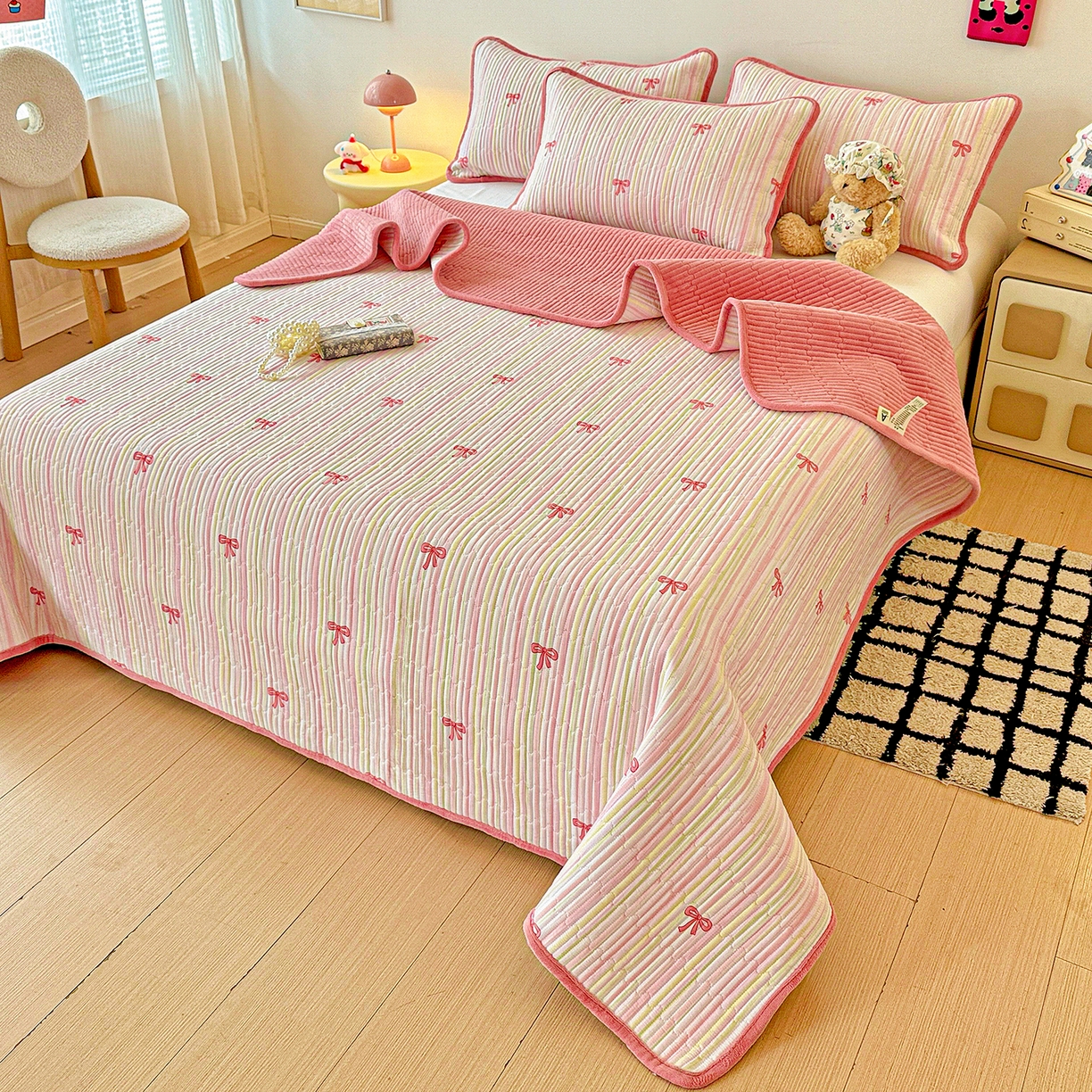 91家纺网 家纺一手货源 找家纺 恒尚居 2025新款双层纱牛奶绒床盖双面两用夹棉床单床垫-秋冬款 四季通用 完美日记【A双层纱-B牛奶绒】