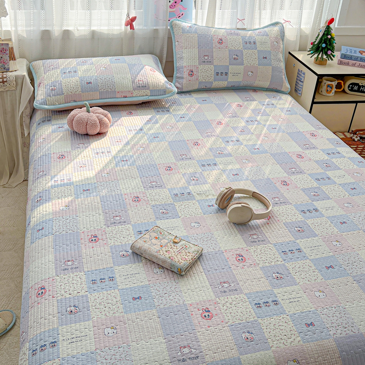 91家纺网 家纺一手货源 找家纺 恒尚居 2025新款双层纱牛奶绒床盖双面两用夹棉床单床垫-秋冬款 四季通用 慢时光【A双层纱-B牛奶绒】