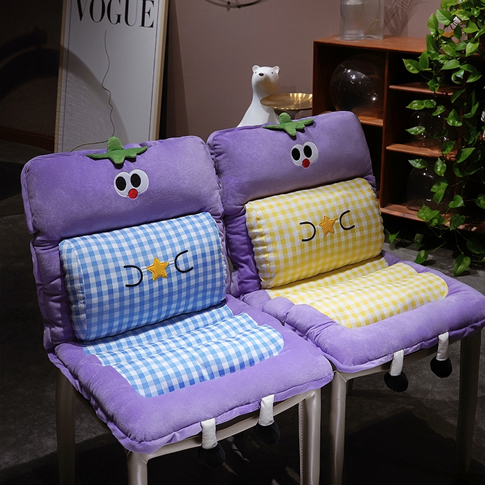 91家纺网 家纺一手货源 找家纺 仟亿莱 2025新款大眼茄子护腰连体坐垫 连体黄格茄子