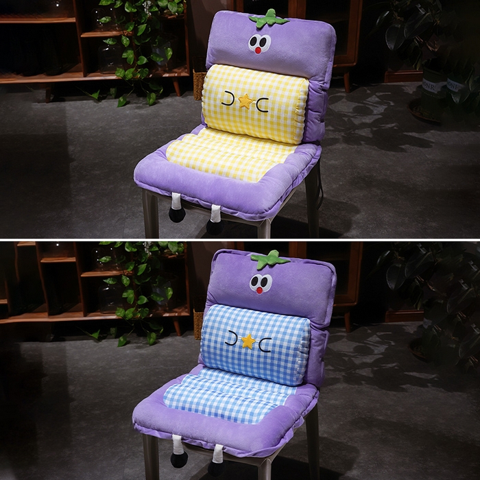 91家纺网 家纺一手货源 找家纺 仟亿莱 2025新款大眼茄子护腰连体坐垫 连体黄格茄子