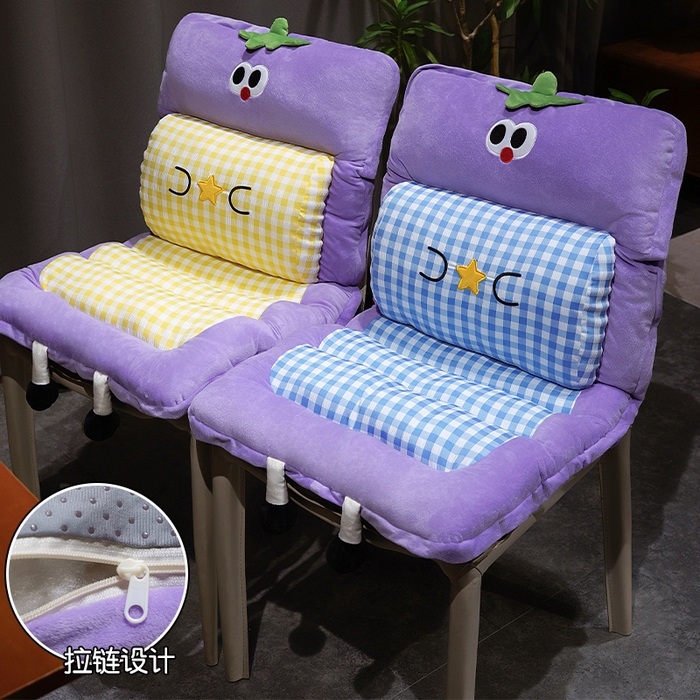 91家纺网 家纺一手货源 找家纺 仟亿莱 2025新款大眼茄子护腰连体坐垫 连体蓝格茄子