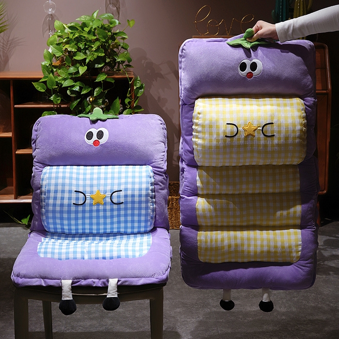 91家纺网 家纺一手货源 找家纺 仟亿莱 2025新款大眼茄子护腰连体坐垫 连体蓝格茄子