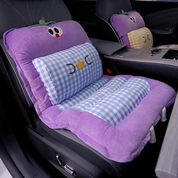 91家纺网 家纺一手货源 找家纺 仟亿莱 2025新款大眼茄子护腰连体坐垫 连体蓝格茄子