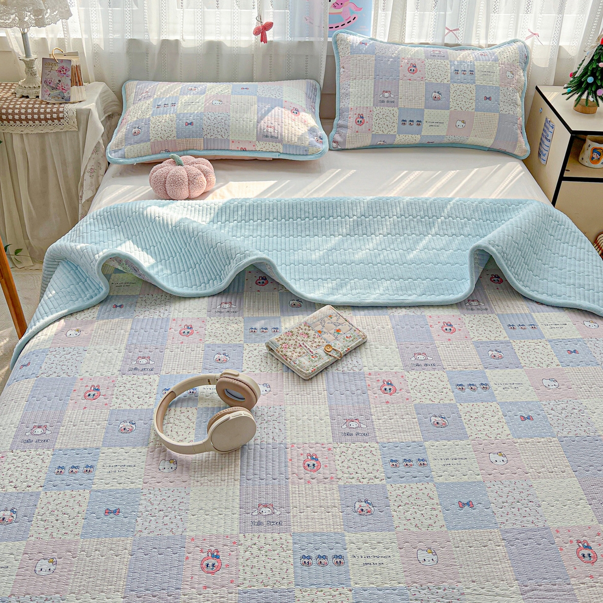 91家纺网 家纺一手货源 找家纺 恒尚居 2025新款双层纱牛奶绒床盖双面两用夹棉床单床垫-秋冬款 四季通用 慢时光【A双层纱-B牛奶绒】