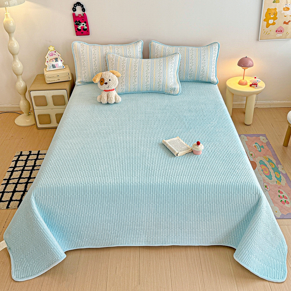 91家纺网 家纺一手货源 找家纺 恒尚居 2025新款双层纱牛奶绒床盖双面两用夹棉床单床垫-秋冬款 四季通用 阳光庄园【A双层纱-B牛奶绒】