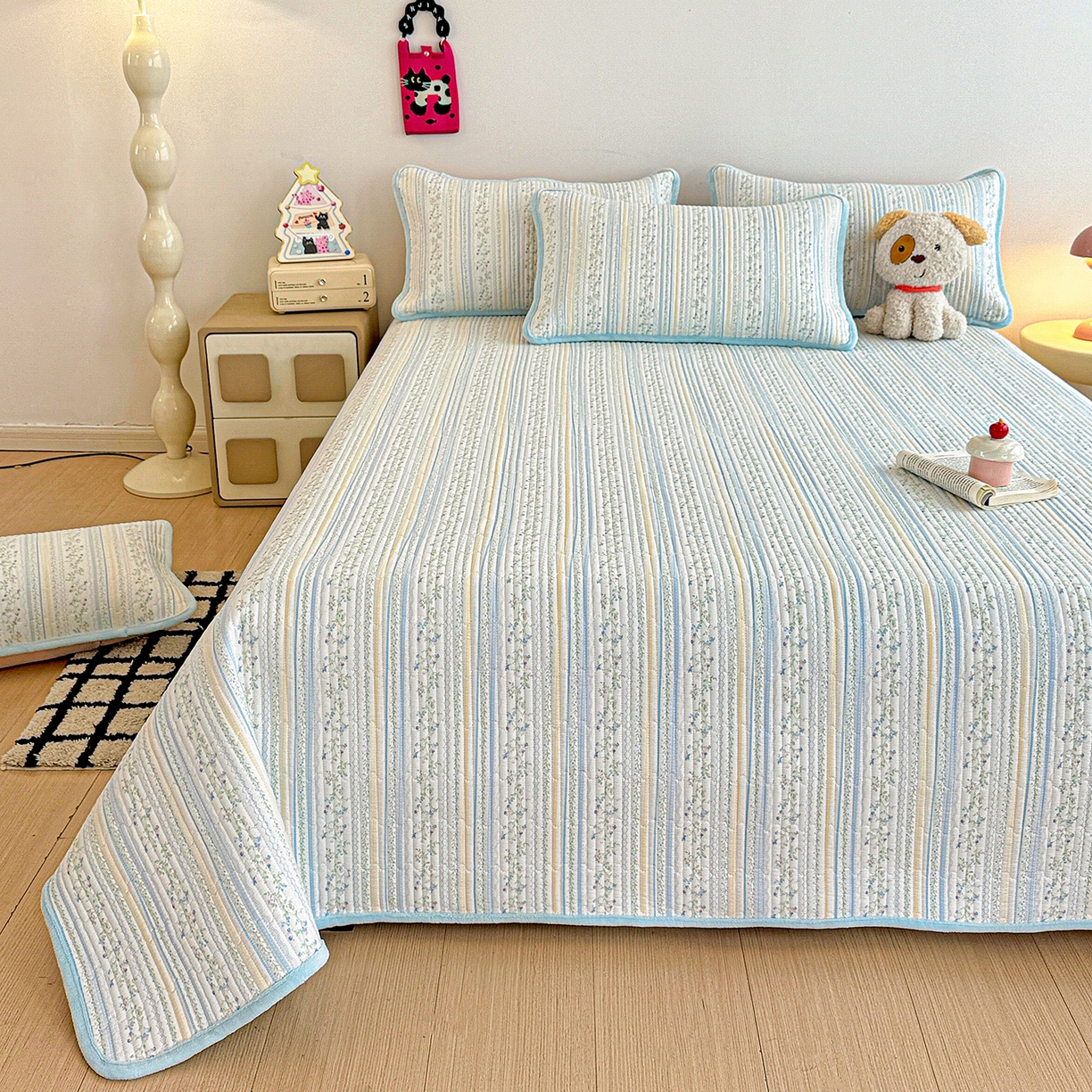 91家纺网 家纺一手货源 找家纺 恒尚居 2025新款双层纱牛奶绒床盖双面两用夹棉床单床垫-秋冬款 四季通用 阳光庄园【A双层纱-B牛奶绒】