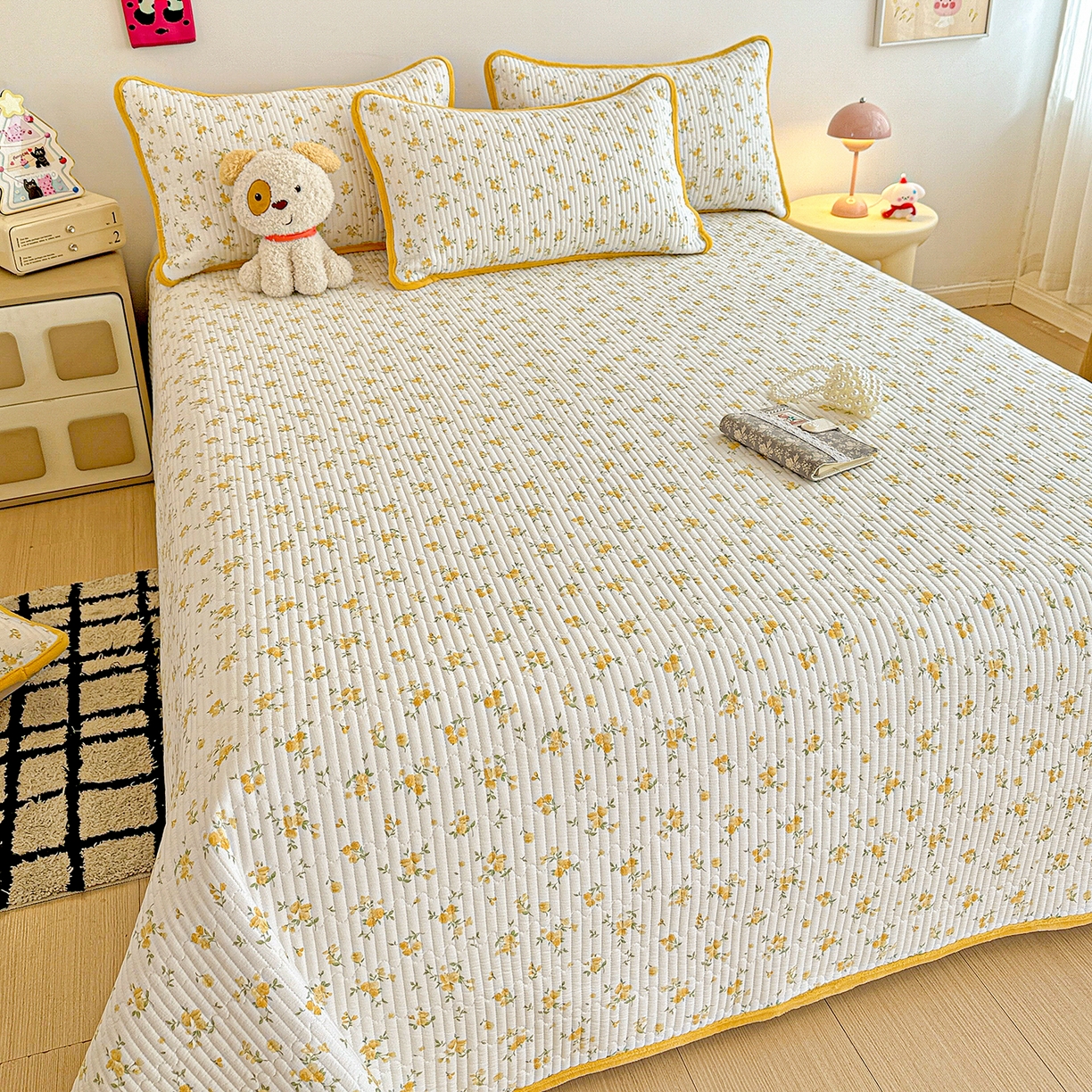 91家纺网 家纺一手货源 找家纺 恒尚居 2025新款双层纱牛奶绒床盖双面两用夹棉床单床垫-秋冬款 四季通用 春日繁花【A双层纱-B牛奶绒】