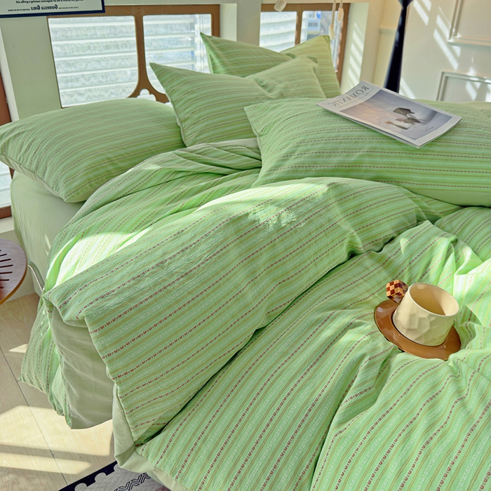 91家纺网 家纺一手货源 找家纺 全美家居 2025新款全棉纯棉色织提花水洗四件套 新柳翠意