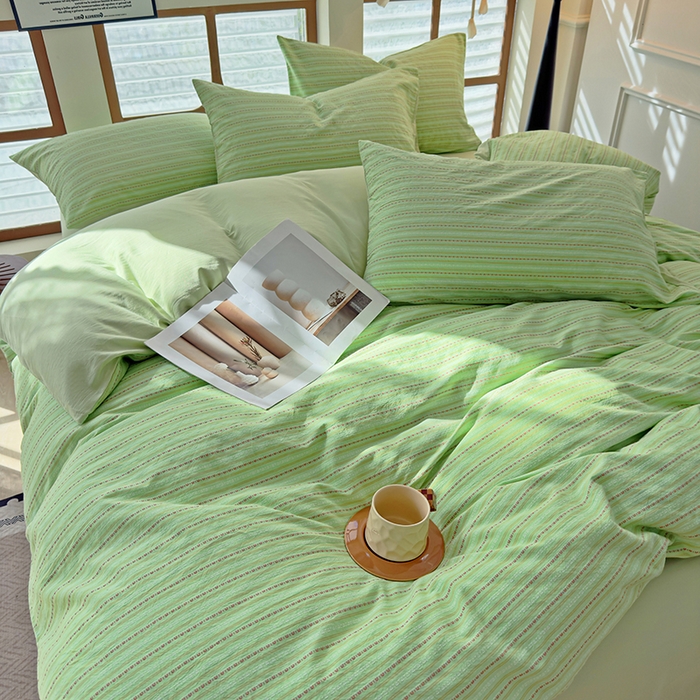 91家纺网 家纺一手货源 找家纺 全美家居 2025新款全棉纯棉色织提花水洗四件套 新柳翠意