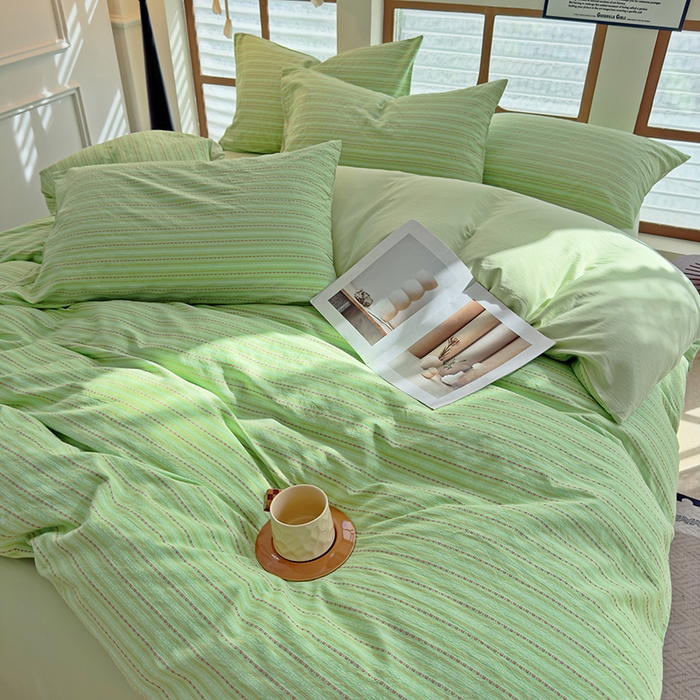 91家纺网 家纺一手货源 找家纺 全美家居 2025新款全棉纯棉色织提花水洗四件套 新柳翠意