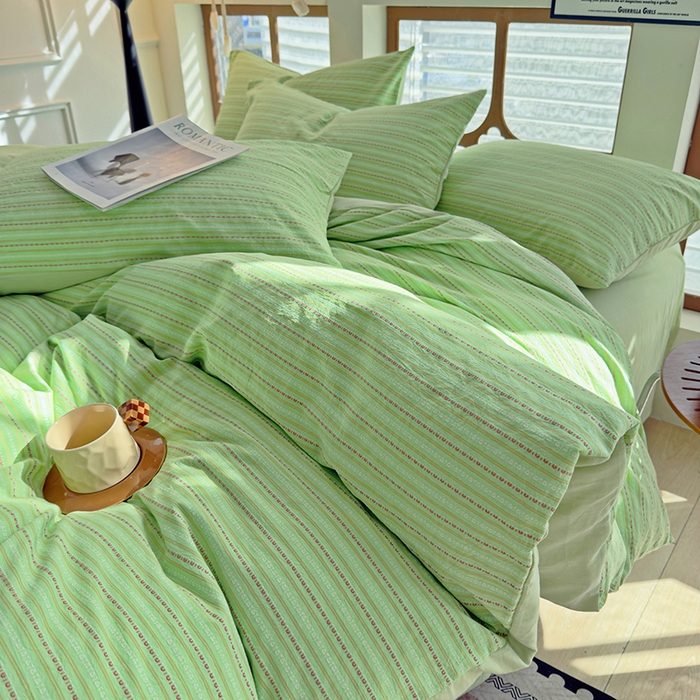 91家纺网 家纺一手货源 找家纺 全美家居 2025新款全棉纯棉色织提花水洗四件套 新柳翠意