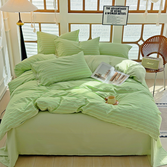 91家纺网 家纺一手货源 找家纺 全美家居 2025新款全棉纯棉色织提花水洗四件套 新柳翠意