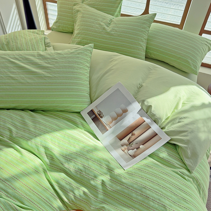 91家纺网 家纺一手货源 找家纺 全美家居 2025新款全棉纯棉色织提花水洗四件套 新柳翠意