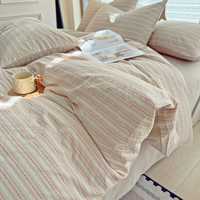 91家纺网 家纺一手货源 找家纺 全美家居 2025新款全棉纯棉色织提花水洗四件套 雅纹荞韵