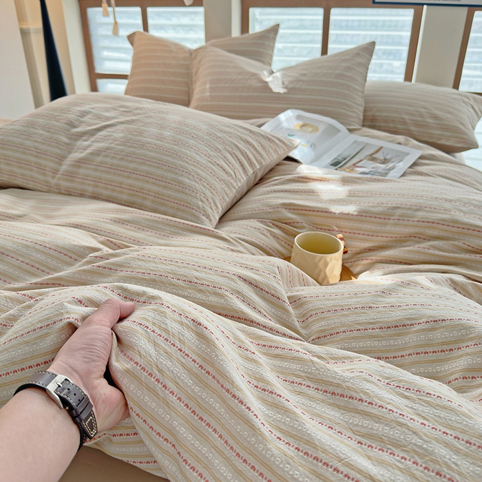 91家纺网 家纺一手货源 找家纺 全美家居 2025新款全棉纯棉色织提花水洗四件套 雅纹荞韵