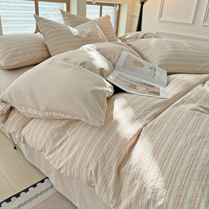 91家纺网 家纺一手货源 找家纺 全美家居 2025新款全棉纯棉色织提花水洗四件套 雅纹荞韵