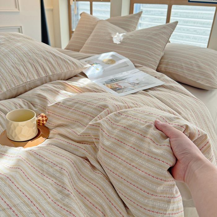 91家纺网 家纺一手货源 找家纺 全美家居 2025新款全棉纯棉色织提花水洗四件套 雅纹荞韵