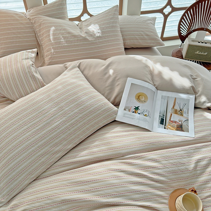 91家纺网 家纺一手货源 找家纺 全美家居 2025新款全棉纯棉色织提花水洗四件套 雅纹荞韵