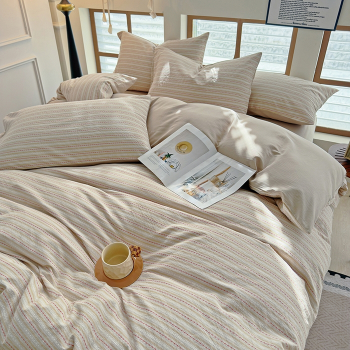 91家纺网 家纺一手货源 找家纺 全美家居 2025新款全棉纯棉色织提花水洗四件套 雅纹荞韵