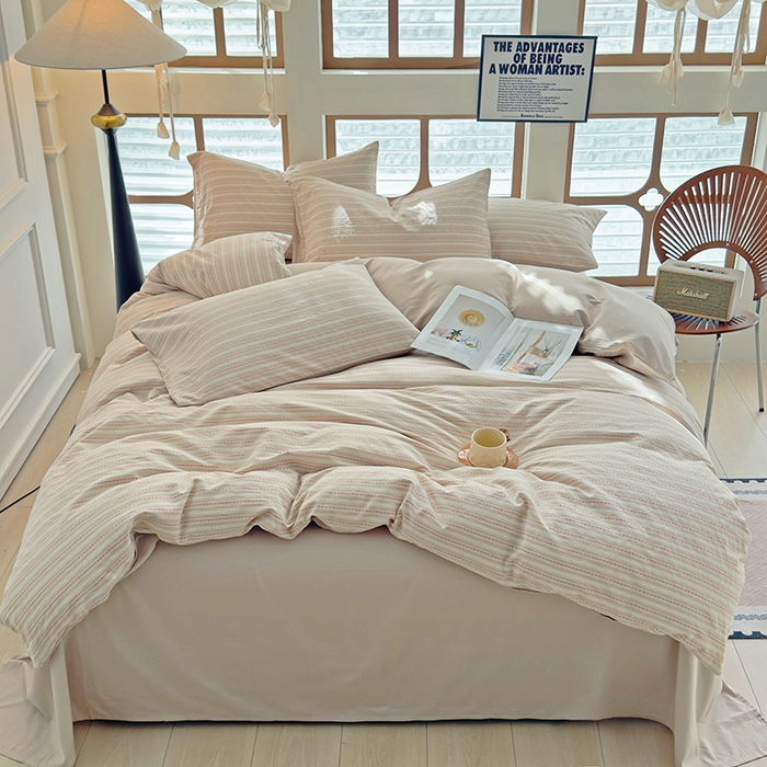 91家纺网 家纺一手货源 找家纺 全美家居 2025新款全棉纯棉色织提花水洗四件套 雅纹荞韵