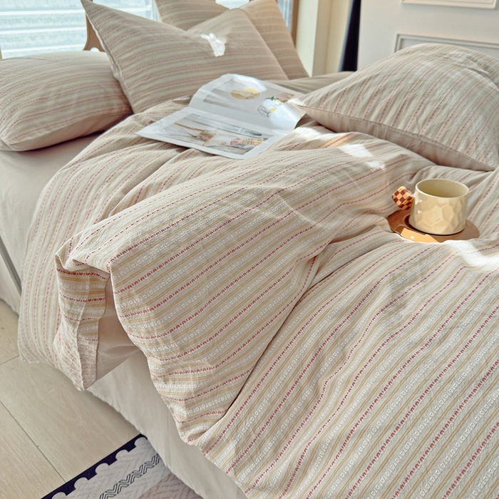 91家纺网 家纺一手货源 找家纺 全美家居 2025新款全棉纯棉色织提花水洗四件套 雅纹荞韵