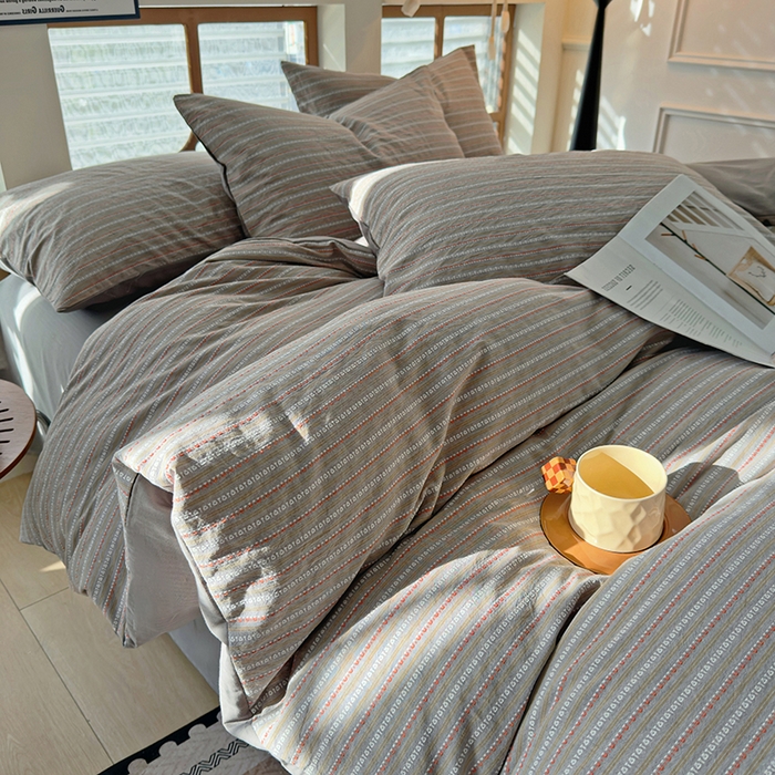 91家纺网 家纺一手货源 找家纺 全美家居 2025新款全棉纯棉色织提花水洗四件套 藤棕谧意