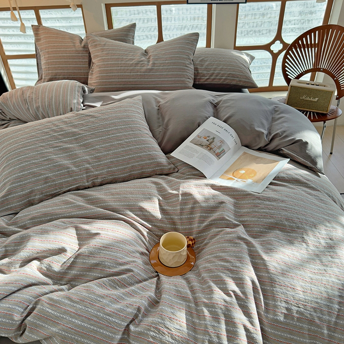 91家纺网 家纺一手货源 找家纺 全美家居 2025新款全棉纯棉色织提花水洗四件套 藤棕谧意