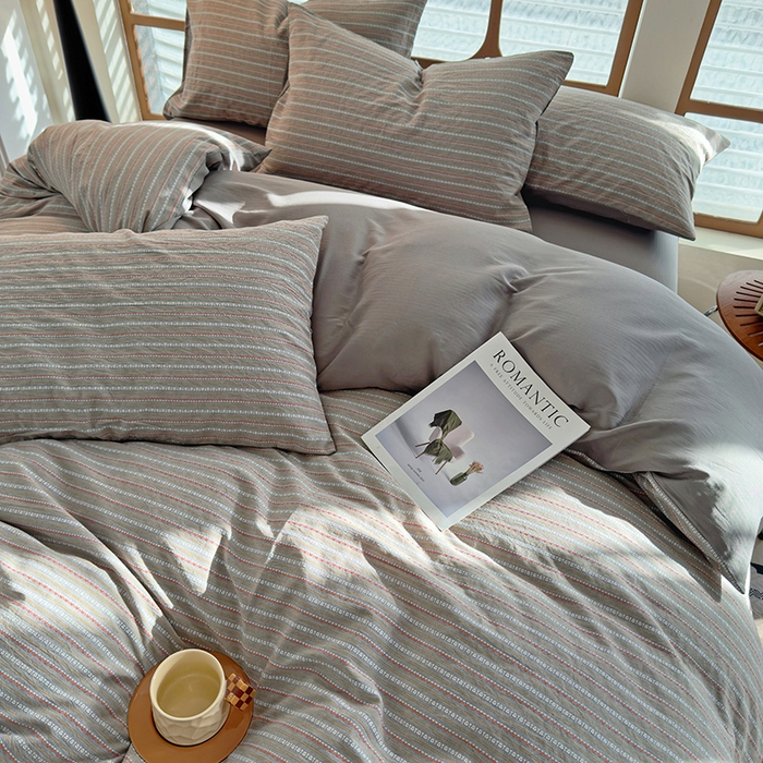 91家纺网 家纺一手货源 找家纺 全美家居 2025新款全棉纯棉色织提花水洗四件套 藤棕谧意