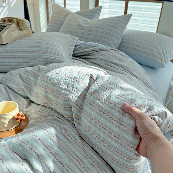 91家纺网 家纺一手货源 找家纺 全美家居 2025新款全棉纯棉色织提花水洗四件套 浅绯绮梦