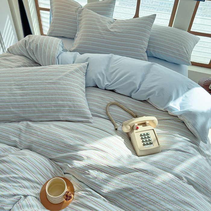 91家纺网 家纺一手货源 找家纺 全美家居 2025新款全棉纯棉色织提花水洗四件套 浅绯绮梦