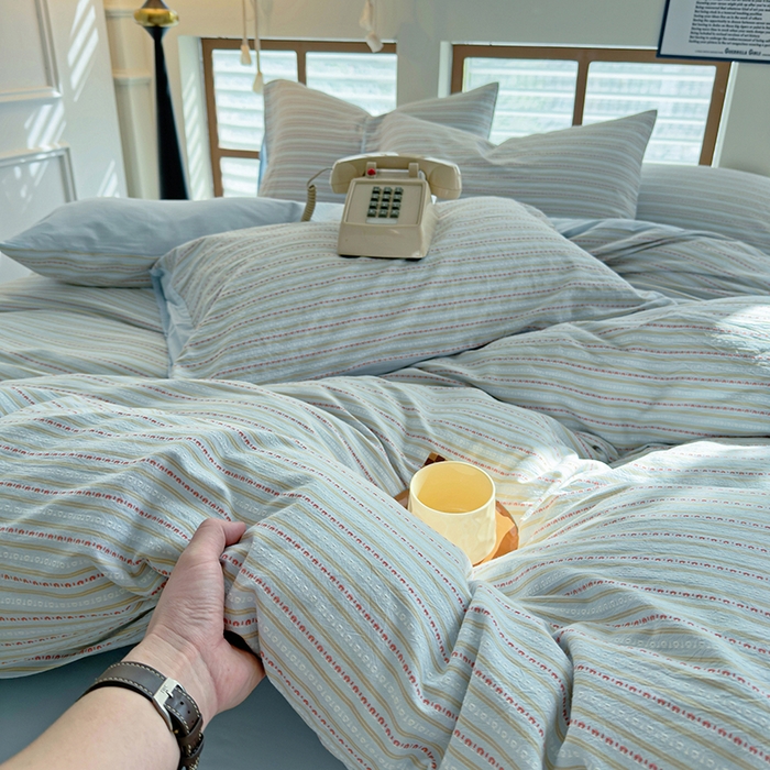 91家纺网 家纺一手货源 找家纺 全美家居 2025新款全棉纯棉色织提花水洗四件套 浅绯绮梦