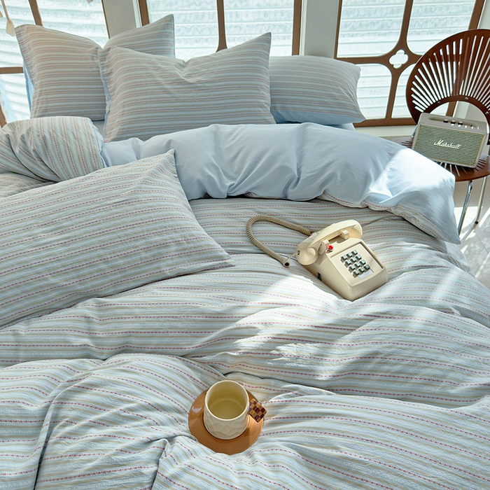 91家纺网 家纺一手货源 找家纺 全美家居 2025新款全棉纯棉色织提花水洗四件套 浅绯绮梦