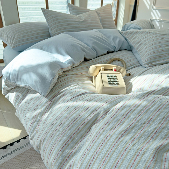 91家纺网 家纺一手货源 找家纺 全美家居 2025新款全棉纯棉色织提花水洗四件套 浅绯绮梦