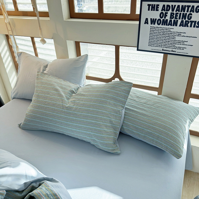 91家纺网 家纺一手货源 找家纺 全美家居 2025新款全棉纯棉色织提花水洗四件套 浅霭雅眠