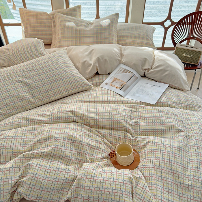 91家纺网 家纺一手货源 找家纺 全美家居 2025新款全棉纯棉色织提花水洗四件套 彩虹漾