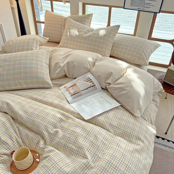 91家纺网 家纺一手货源 找家纺 全美家居 2025新款全棉纯棉色织提花水洗四件套 彩虹漾