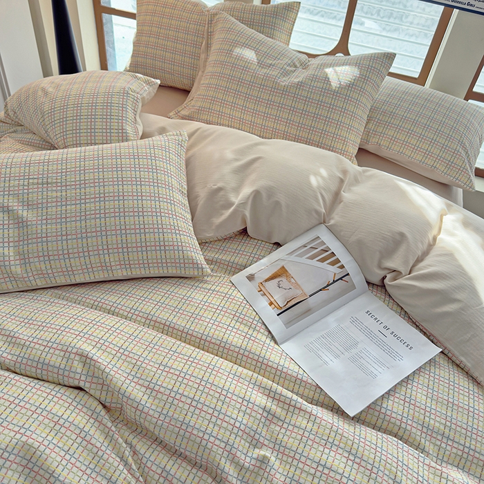 91家纺网 家纺一手货源 找家纺 全美家居 2025新款全棉纯棉色织提花水洗四件套 彩虹漾