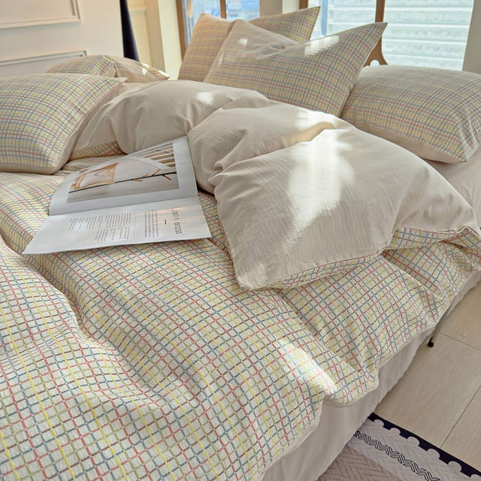 91家纺网 家纺一手货源 找家纺 全美家居 2025新款全棉纯棉色织提花水洗四件套 彩虹漾