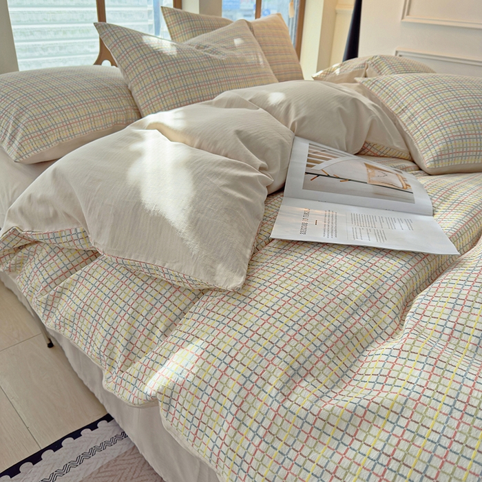 91家纺网 家纺一手货源 找家纺 全美家居 2025新款全棉纯棉色织提花水洗四件套 彩虹漾