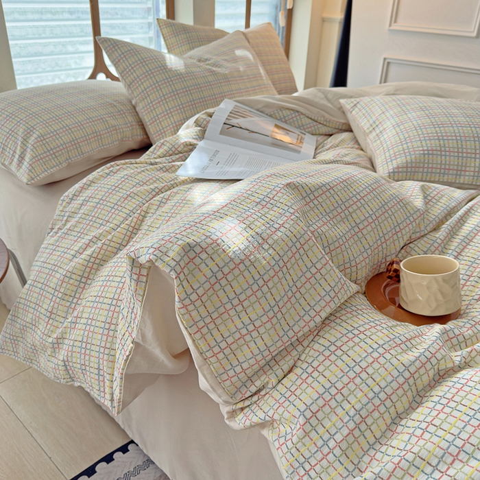 91家纺网 家纺一手货源 找家纺 全美家居 2025新款全棉纯棉色织提花水洗四件套 彩虹漾