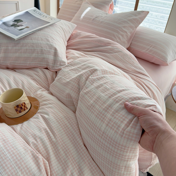 91家纺网 家纺一手货源 找家纺 全美家居 2025新款全棉纯棉色织提花水洗四件套 粉黛佳人