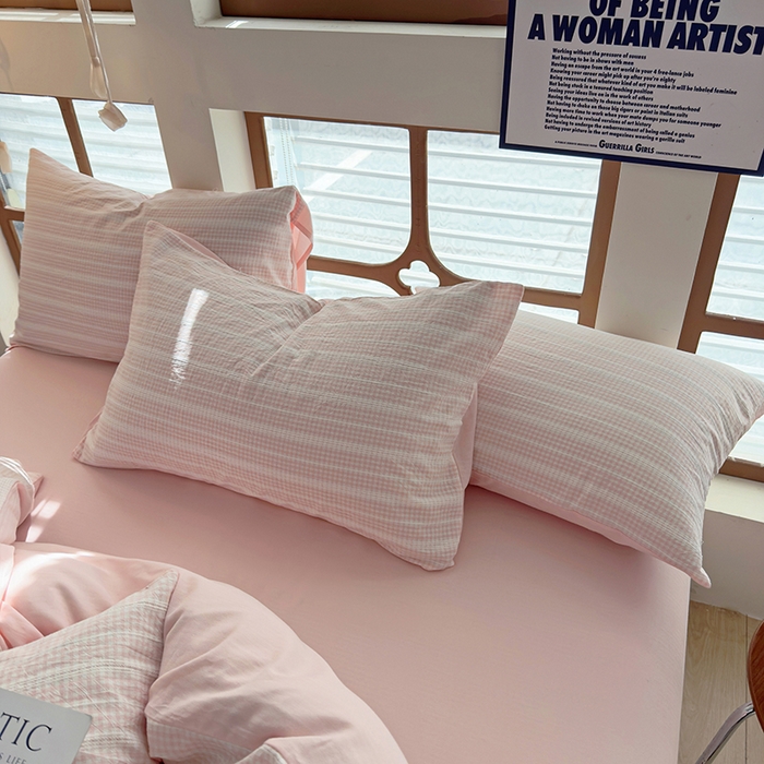 91家纺网 家纺一手货源 找家纺 全美家居 2025新款全棉纯棉色织提花水洗四件套 粉黛佳人