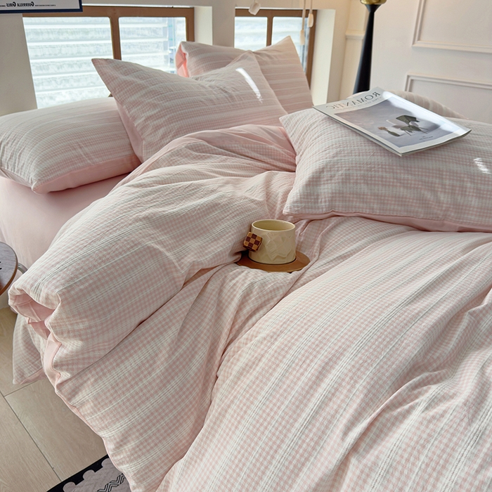 91家纺网 家纺一手货源 找家纺 全美家居 2025新款全棉纯棉色织提花水洗四件套 粉黛佳人