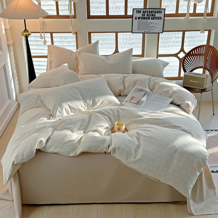 91家纺网 家纺一手货源 找家纺 全美家居 2025新款全棉纯棉色织提花水洗四件套 彩虹波点