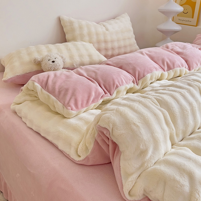 91家纺网 家纺一手货源 找家纺 （总）金梦拉家纺 2024直播爆款牛奶绒大泡泡渐变纯色四件套